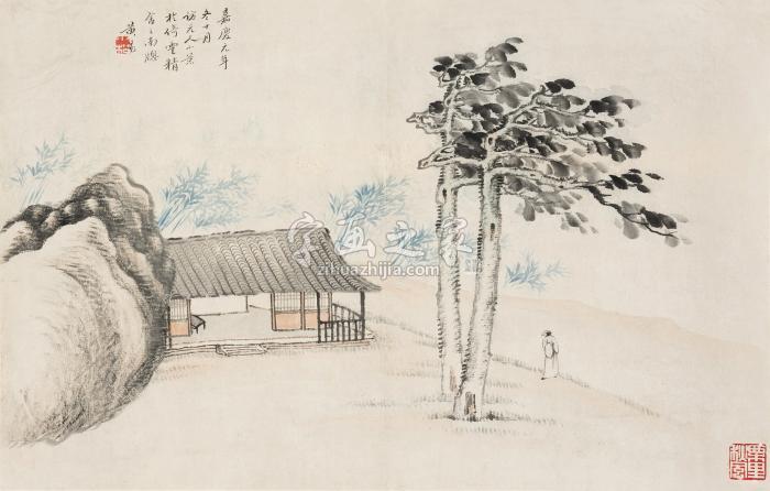 黄易（款）1796年作竹屋月影立轴纸本字画之家