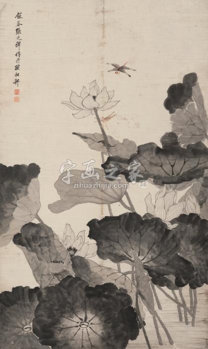 张兆祥荷花蜻蜓立轴纸本字画之家