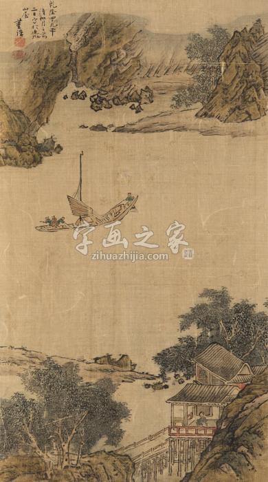 董诰（款）1784年作秋江帆影镜心绢本字画之家