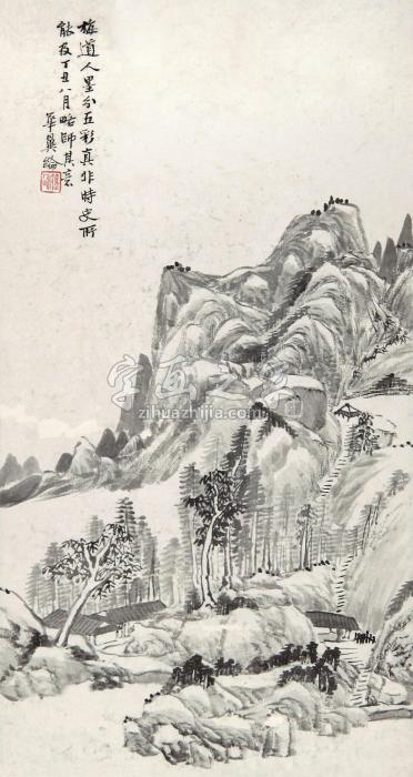 华翼纶仿古山水镜框水墨纸本字画之家