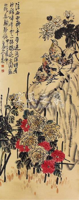 王震花鸟立轴纸本字画之家