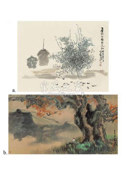 李毂摩a.1983年作b.1979年作a.春江水暖我先知b.山中一景字画之家