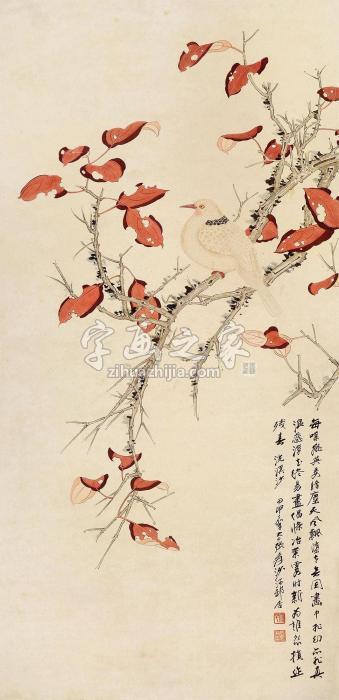 张大千花鸟立轴设色纸本字画之家