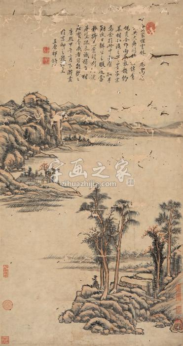 王原祁（款）甲午（1714年）作设色山水立轴纸本字画之家
