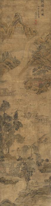 张宏（款）1622年作湖阁荷风立轴绢本字画之家