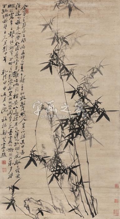 郑燮（款）甲申（1764年）作竹石图立轴纸本字画之家