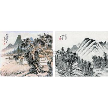 吴琴木山水镜心(两幅)字画之家