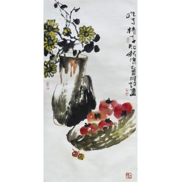 许川如国画花鸟吃了柿子知秋凉字画之家