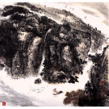 吴膺群国画山水前邨茅舍即吾家字画之家