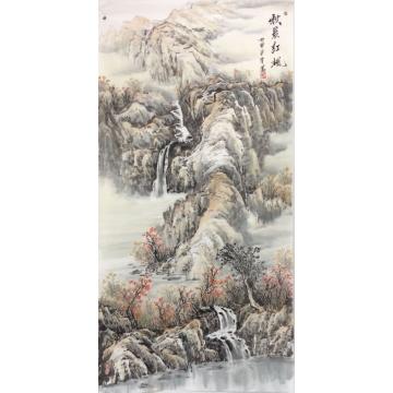 黄洪堂国画山水秋晨红枫字画之家