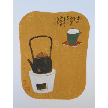 萧艺油画静物山中何事 春雨煎茶字画之家